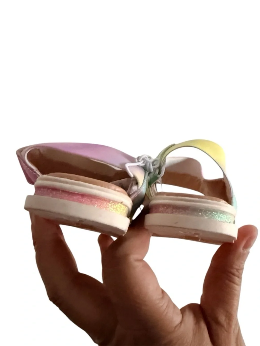 Harper Canyon Pastel Rainbow Toddler Sandals - Pink Green Blue. Size 5